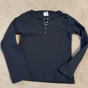 Zara Black Ribbed Long-Sleeve Henley Top